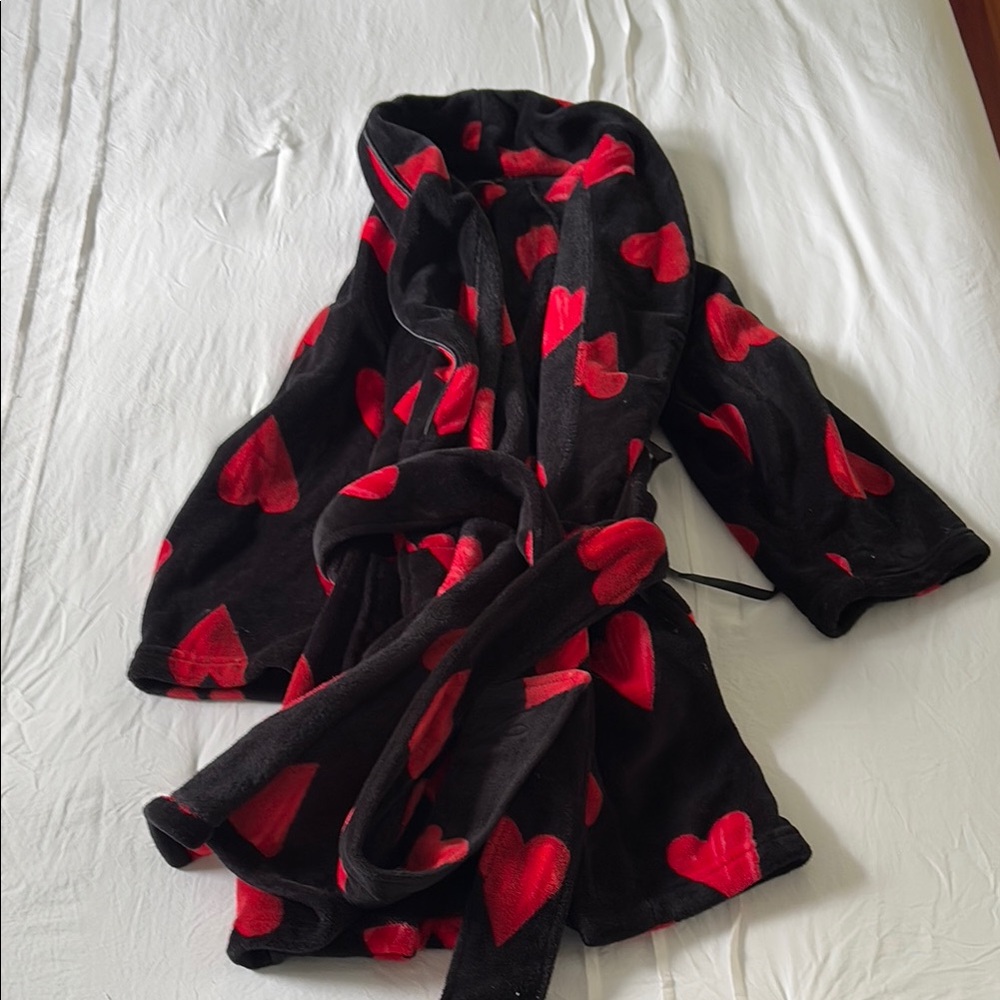 Victoria's Secret Black and Red Heart Plush Robe